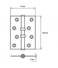 Петля угловая латунная универсальная 4''X3"X3 MM-2BB FLAT AB